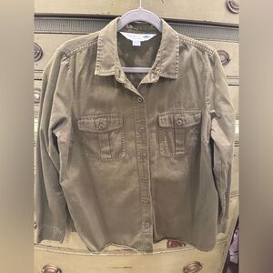 Old Navy Army Green Women’s Long Sleeve Button Up Shirt Large